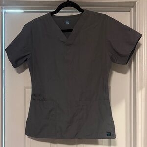 Maevn Pewter Grey V-Neck Scrub Top